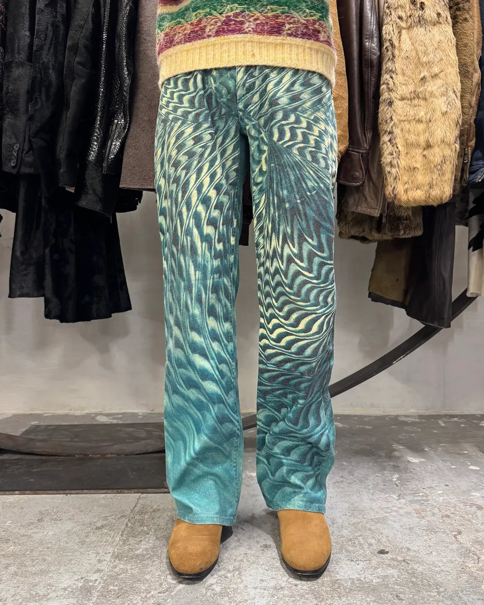 SS2001 Roberto Cavalli Blue Psycho Mystery Pants (S) QDVDgWH 0