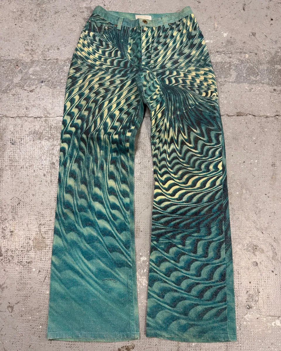 SS2001 Roberto Cavalli Blue Psycho Mystery Pants (S) QDVDgWH 1