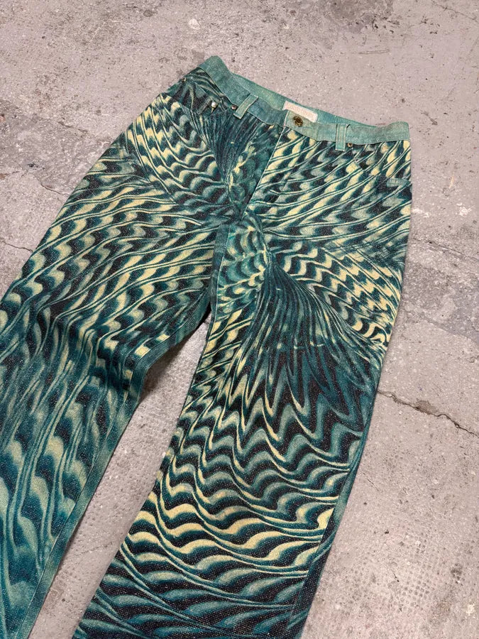 SS2001 Roberto Cavalli Blue Psycho Mystery Pants (S) QDVDgWH 5