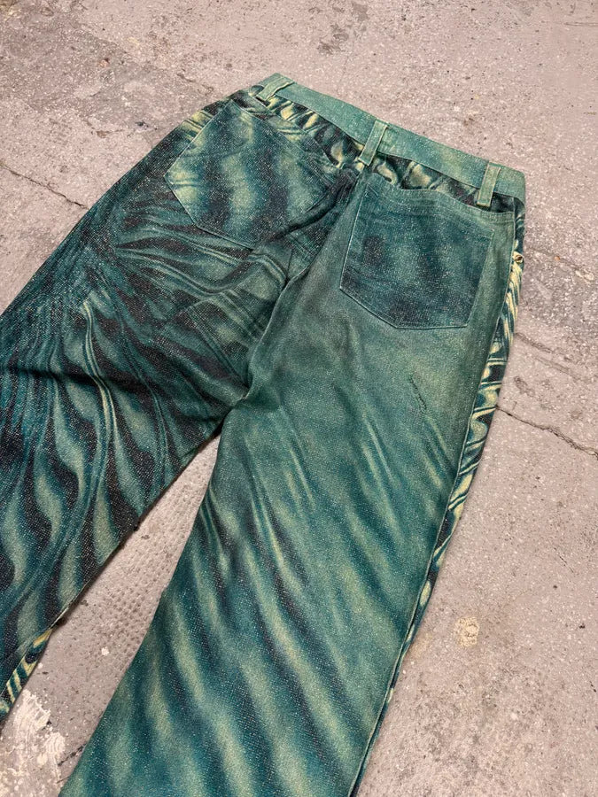 SS2001 Roberto Cavalli Blue Psycho Mystery Pants (S) QDVDgWH 7