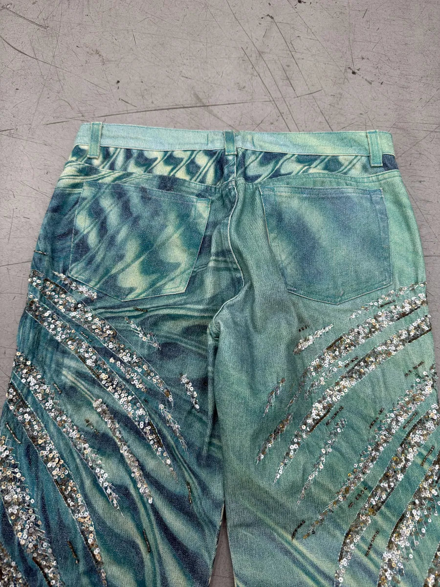 SS2001 Roberto Cavalli Blue Sequin Embellished Wings Pants TmSiLEw 10