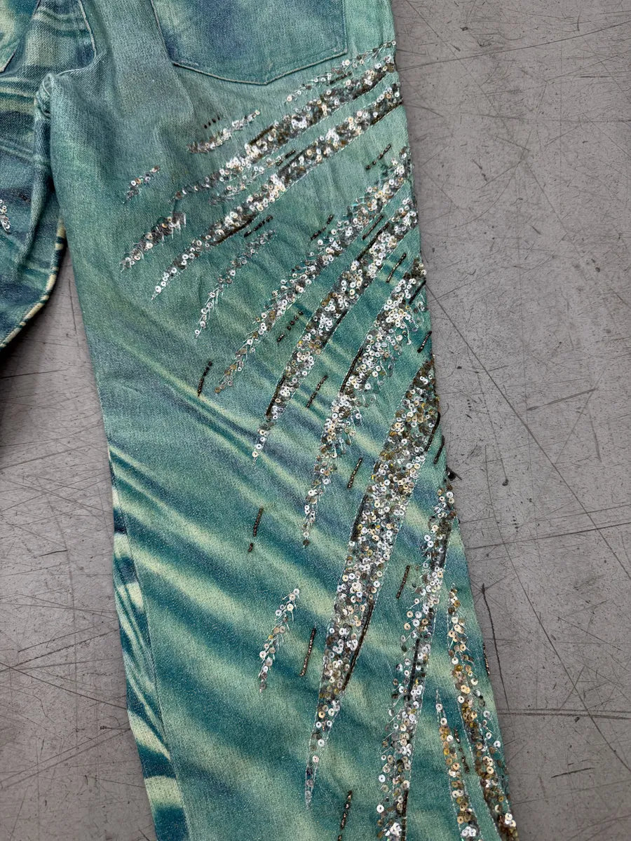 SS2001 Roberto Cavalli Blue Sequin Embellished Wings Pants TmSiLEw 11