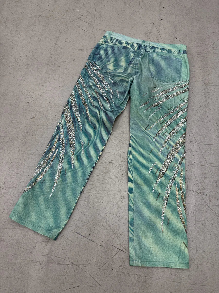 SS2001 Roberto Cavalli Blue Sequin Embellished Wings Pants TmSiLEw 12