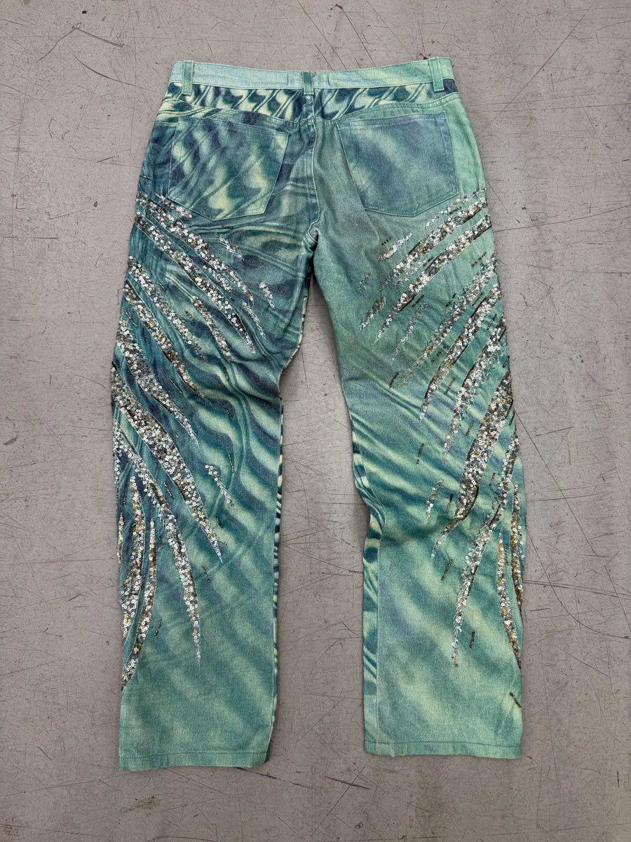SS2001 Roberto Cavalli Blue Sequin Embellished Wings Pants TmSiLEw 2