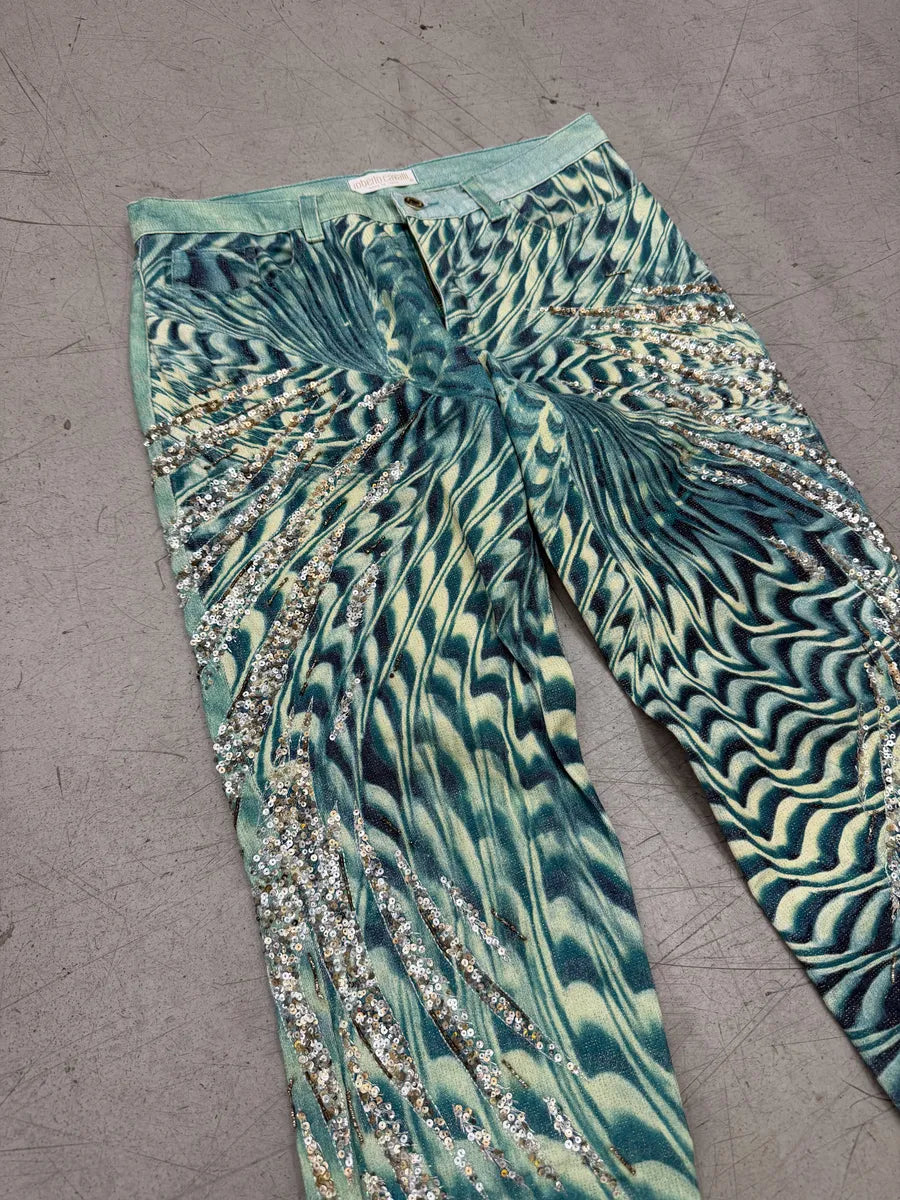 SS2001 Roberto Cavalli Blue Sequin Embellished Wings Pants TmSiLEw 8
