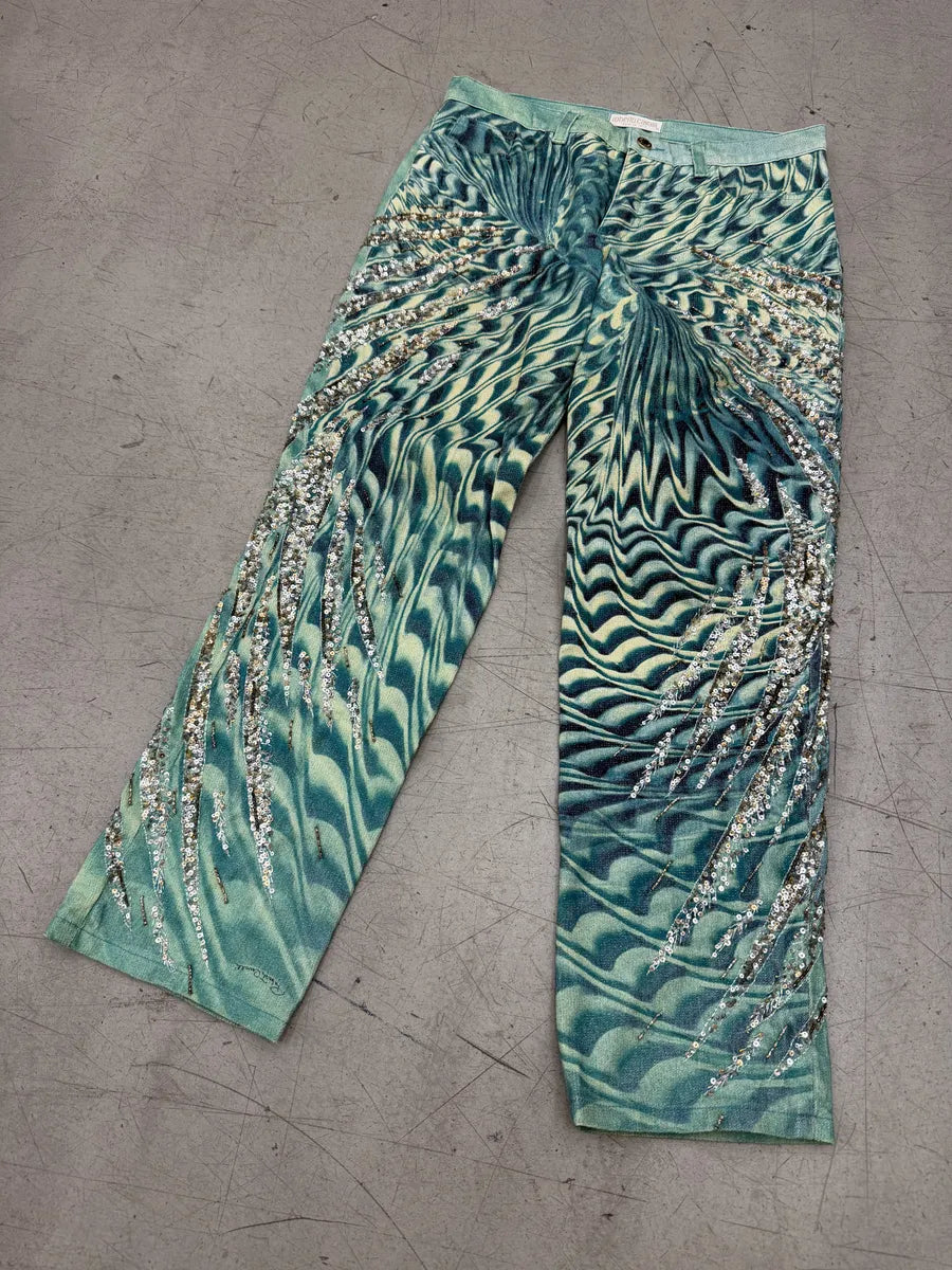 SS2001 Roberto Cavalli Blue Sequin Embellished Wings Pants TmSiLEw 9