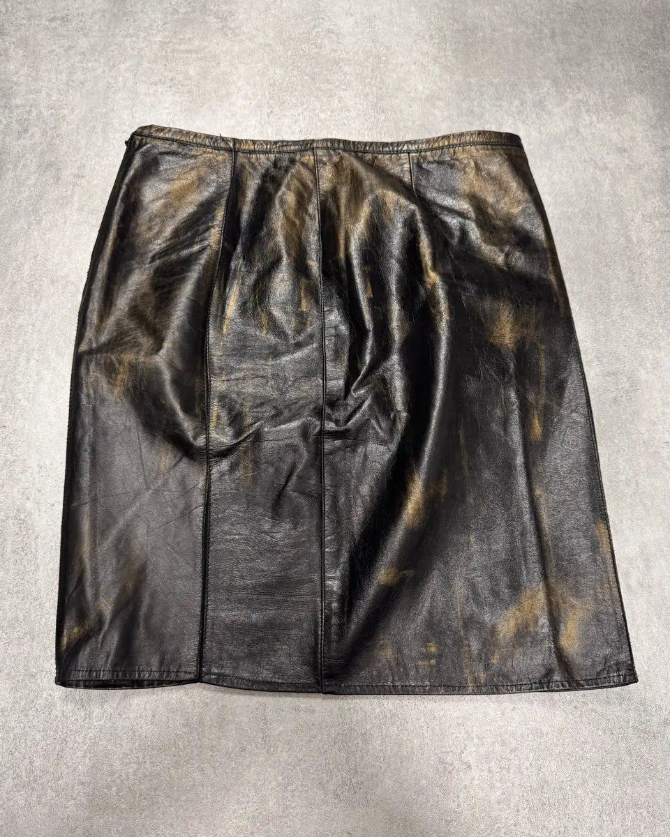 SS2001 Roberto Cavalli Brown Metallic Leather Skirt (L) VkPaHdj 0