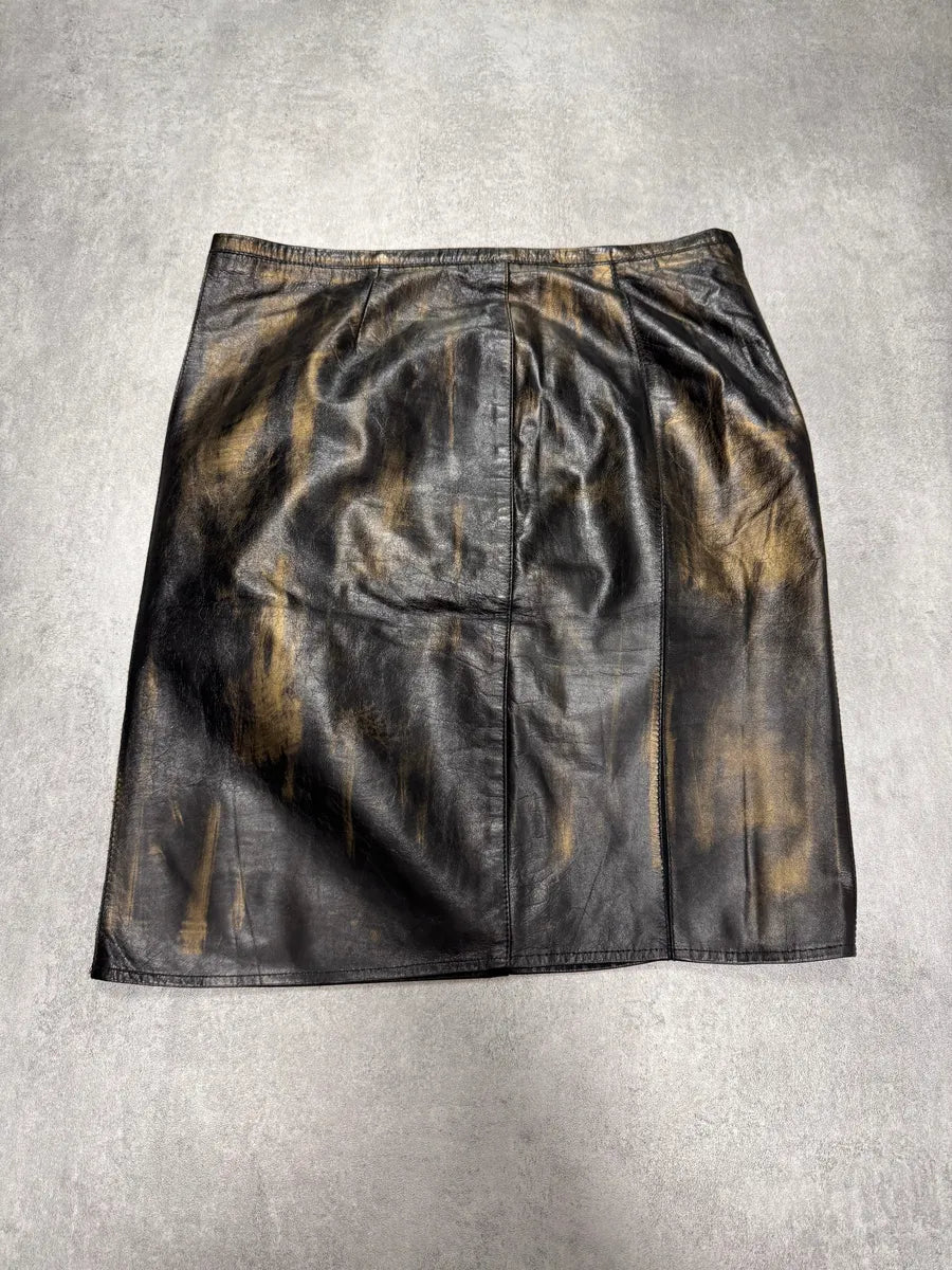 SS2001 Roberto Cavalli Brown Metallic Leather Skirt (L) VkPaHdj 2