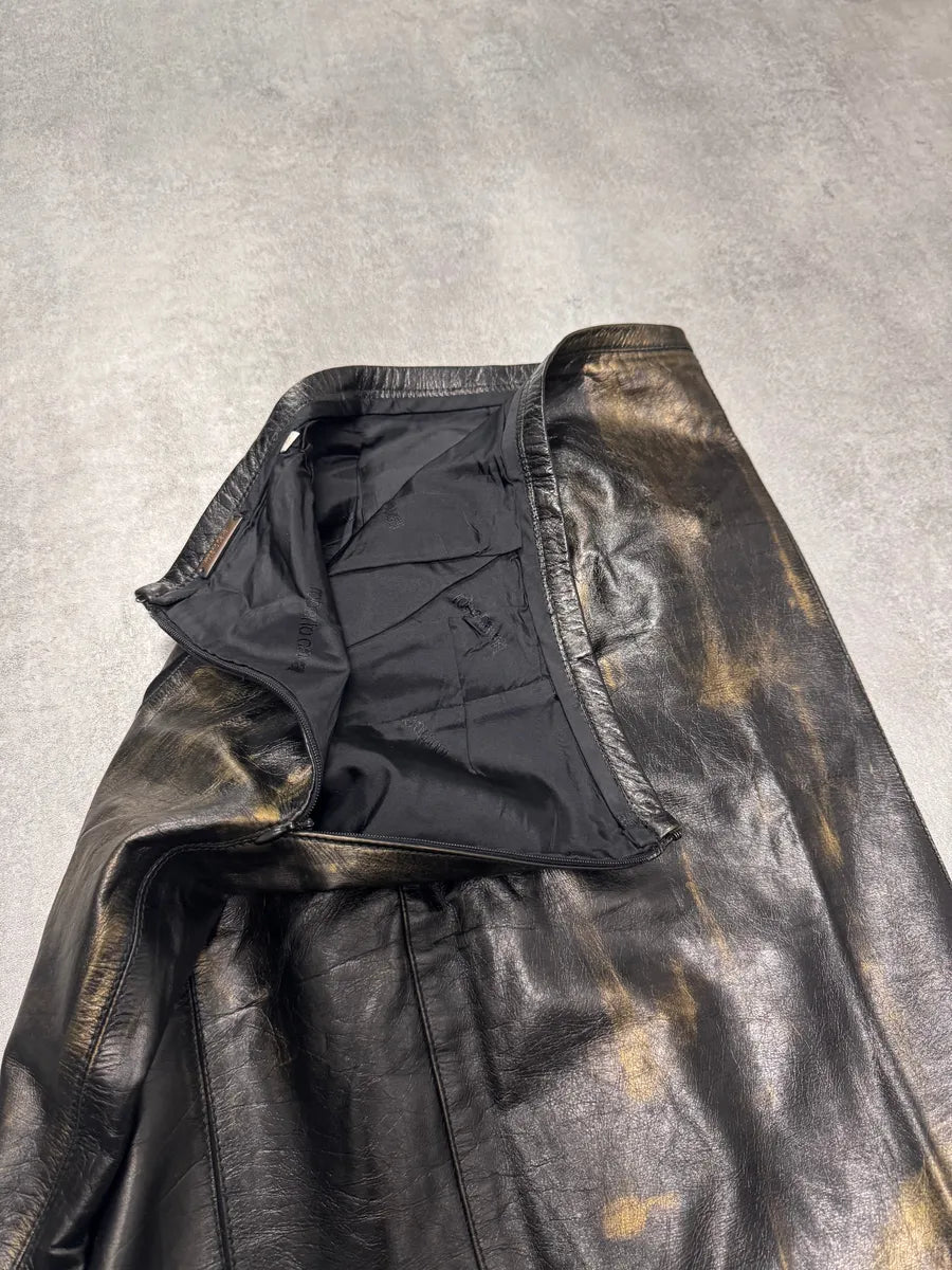 SS2001 Roberto Cavalli Brown Metallic Leather Skirt (L) VkPaHdj 3