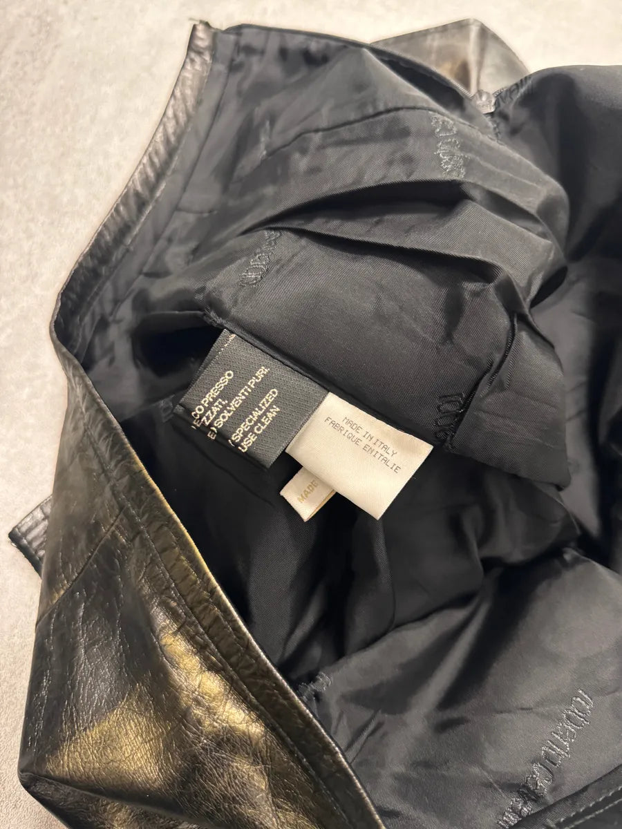 SS2001 Roberto Cavalli Brown Metallic Leather Skirt (L) VkPaHdj 5