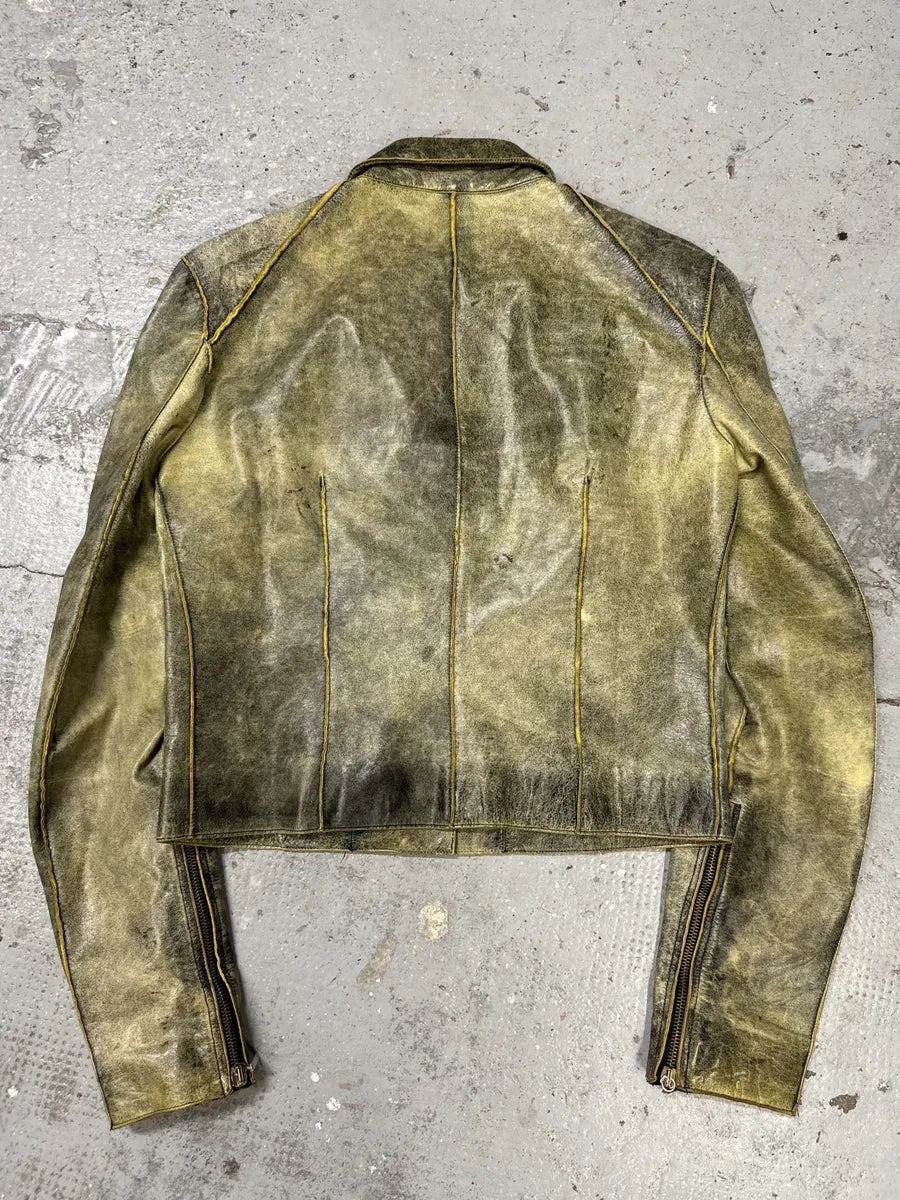 SS2001 Roberto Cavalli Gold Leather Asymmetrical Biker Jacket VNqxLIl 1