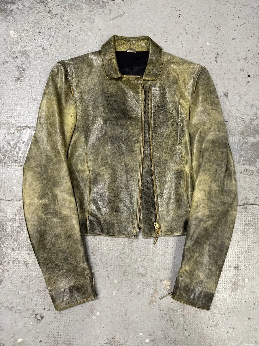 SS2001 Roberto Cavalli Gold Leather Asymmetrical Biker Jacket VNqxLIl 3