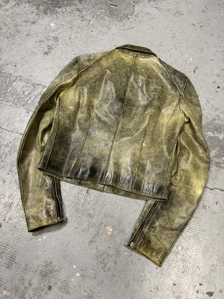 SS2001 Roberto Cavalli Gold Leather Asymmetrical Biker Jacket VNqxLIl 4