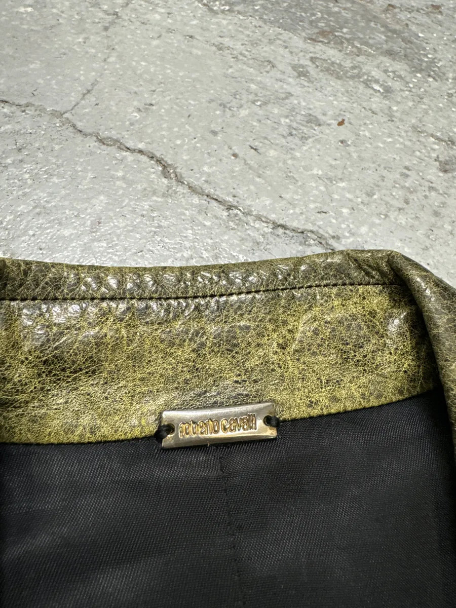 SS2001 Roberto Cavalli Gold Leather Asymmetrical Biker Jacket VNqxLIl 6