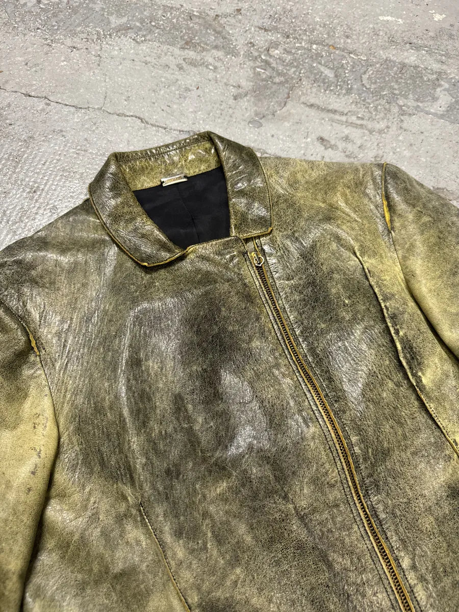 SS2001 Roberto Cavalli Gold Leather Asymmetrical Biker Jacket VNqxLIl 8
