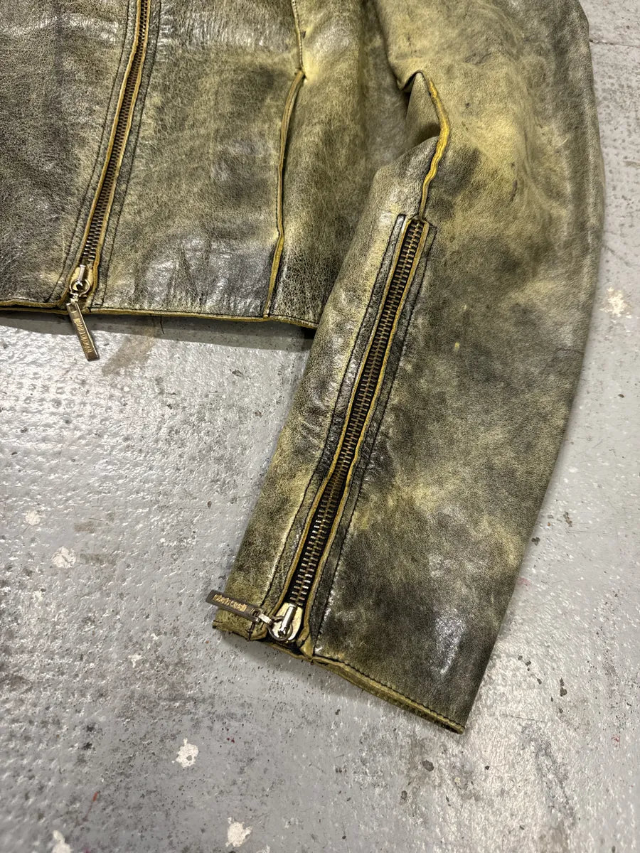 SS2001 Roberto Cavalli Gold Leather Asymmetrical Biker Jacket VNqxLIl 9