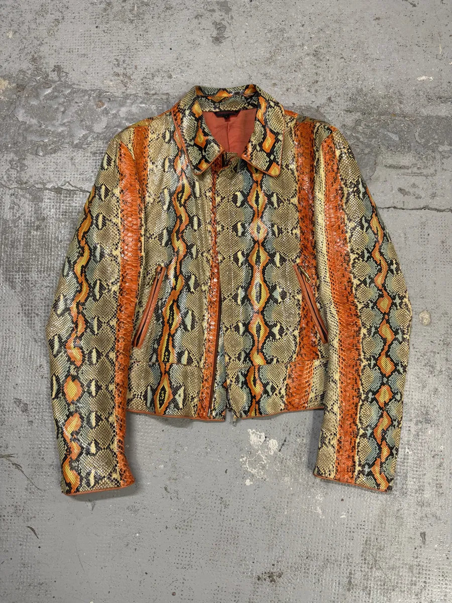 SS2001 Roberto Cavalli Grey & Orange Python Leather Jacket XOsoVpp 0