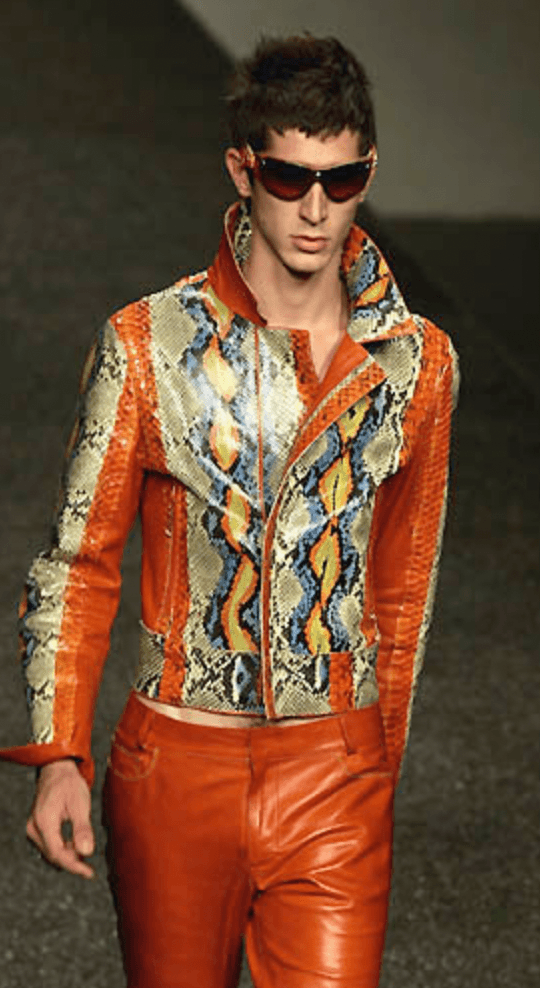 SS2001 Roberto Cavalli Grey & Orange Python Leather Jacket XOsoVpp 1