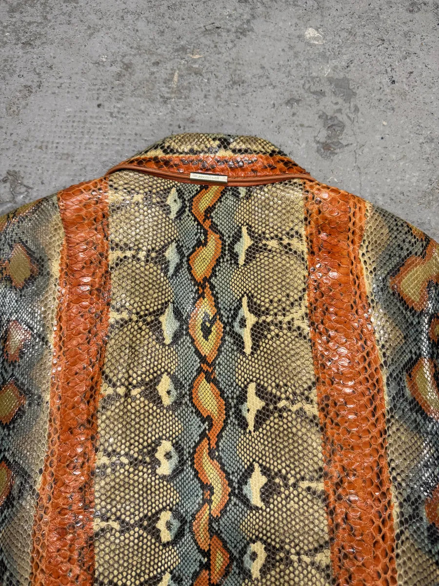 SS2001 Roberto Cavalli Grey & Orange Python Leather Jacket XOsoVpp 10