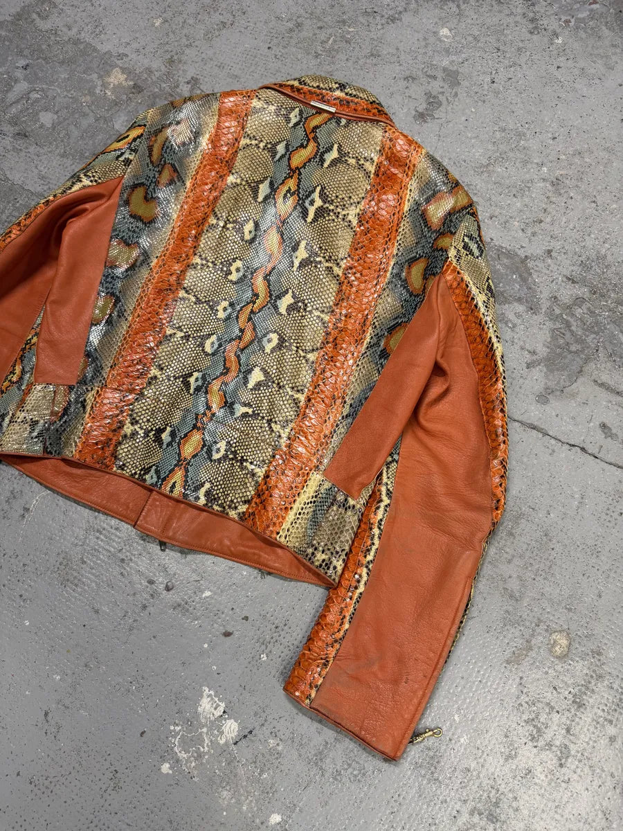SS2001 Roberto Cavalli Grey & Orange Python Leather Jacket XOsoVpp 11