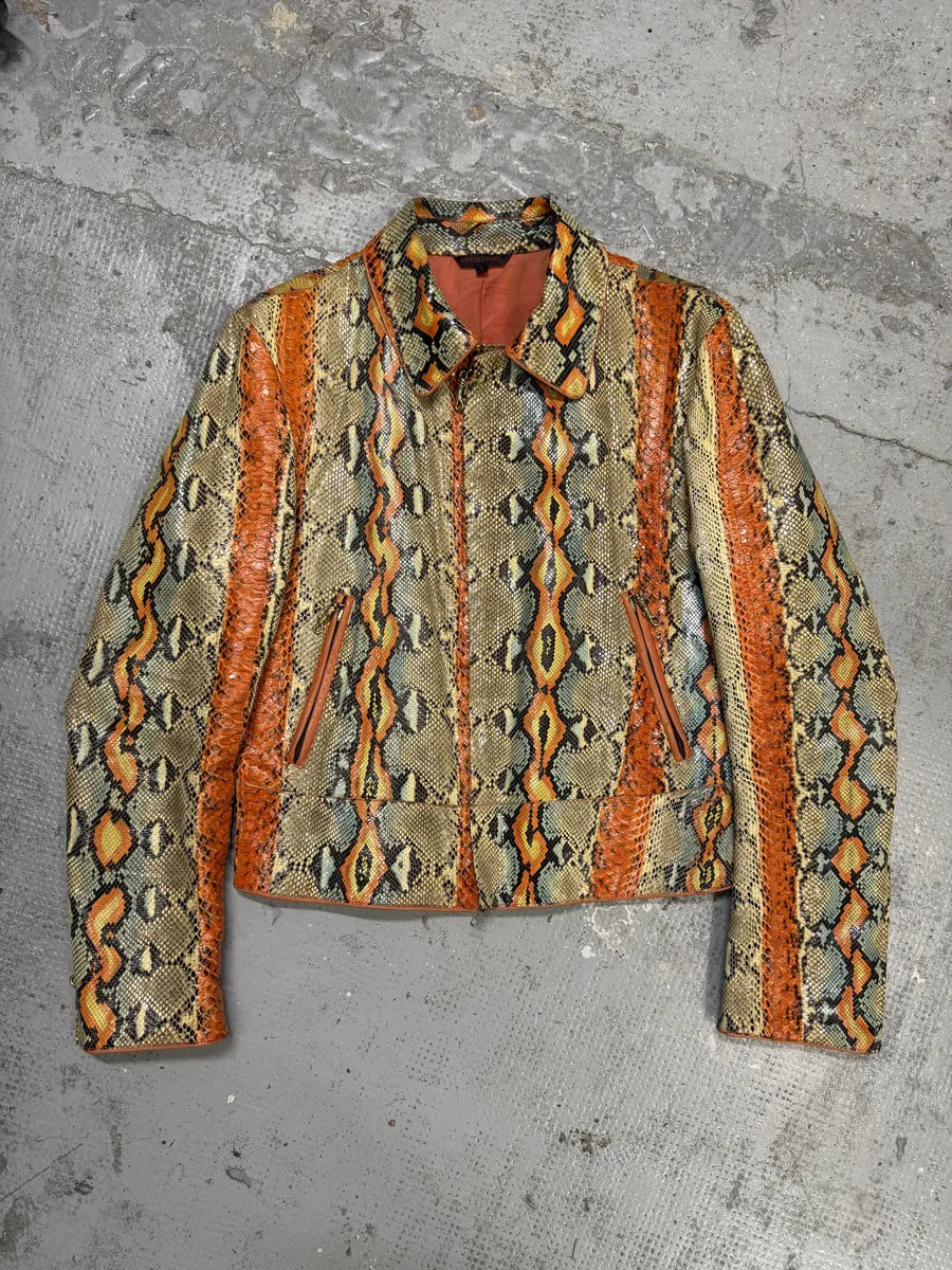 SS2001 Roberto Cavalli Grey & Orange Python Leather Jacket XOsoVpp 12