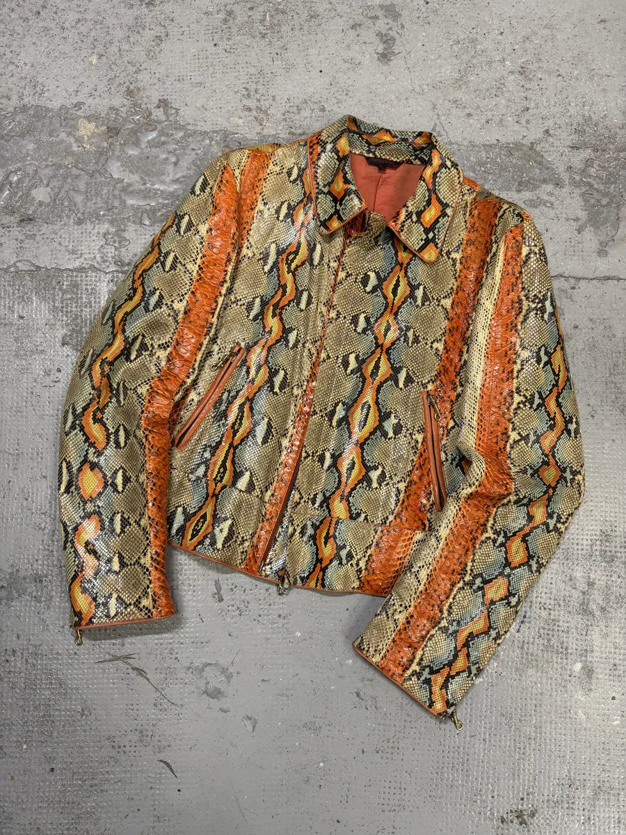 SS2001 Roberto Cavalli Grey & Orange Python Leather Jacket XOsoVpp 13