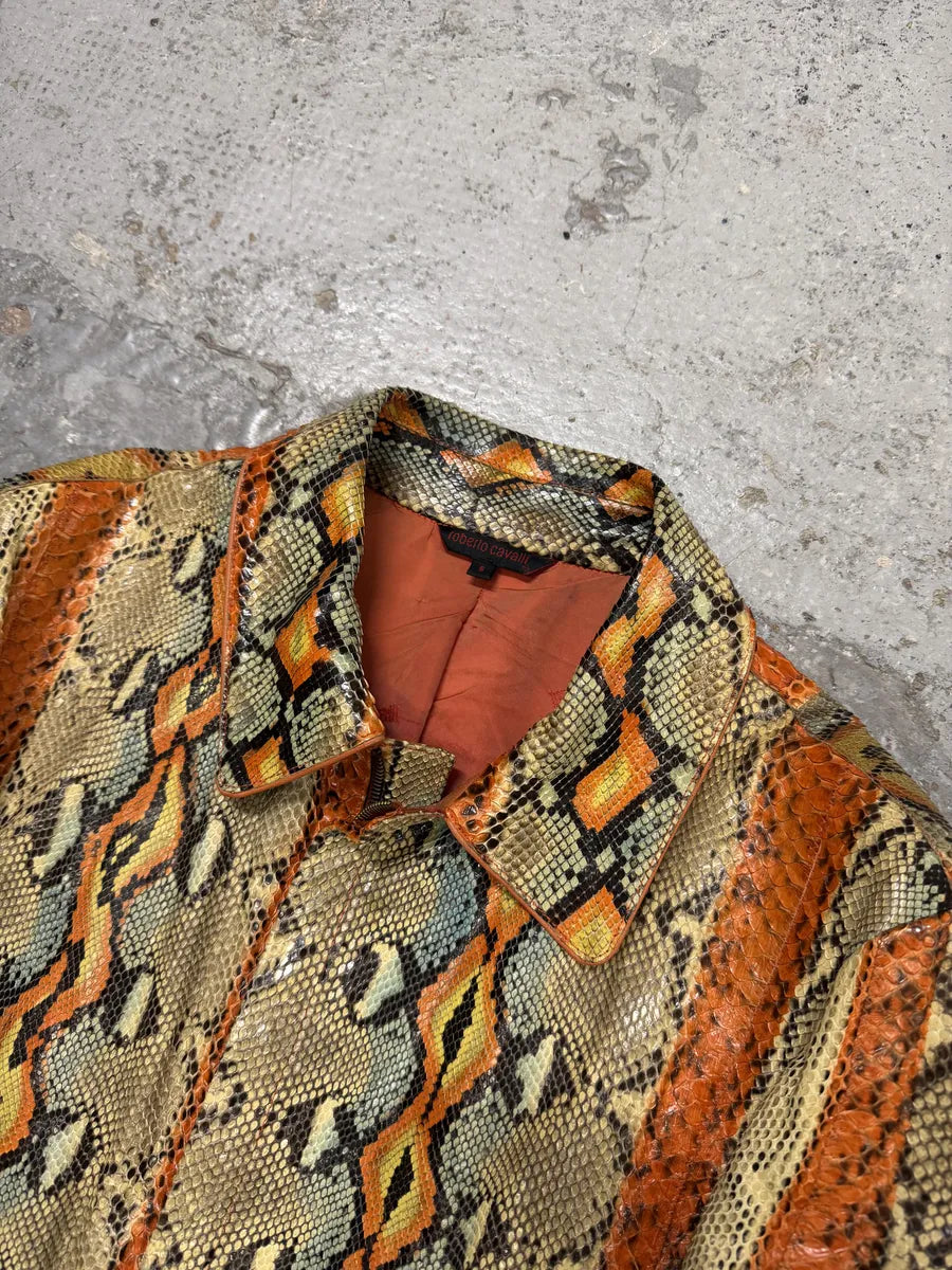 SS2001 Roberto Cavalli Grey & Orange Python Leather Jacket XOsoVpp 14