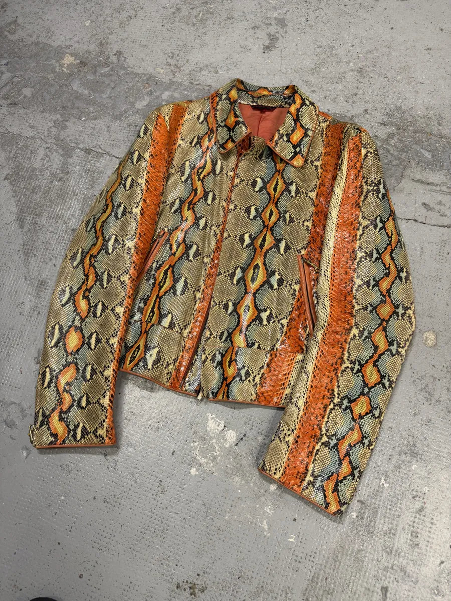 SS2001 Roberto Cavalli Grey & Orange Python Leather Jacket XOsoVpp 15