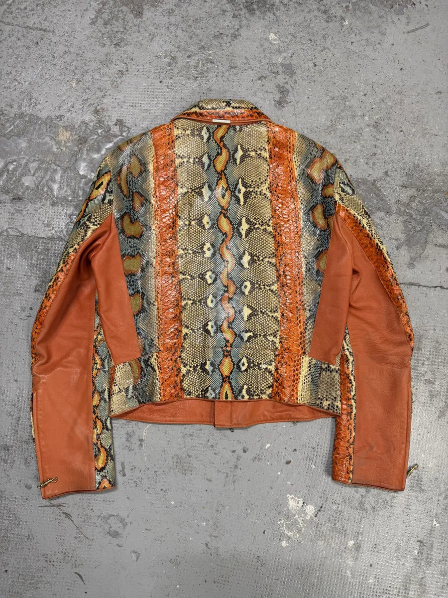 SS2001 Roberto Cavalli Grey & Orange Python Leather Jacket XOsoVpp 2