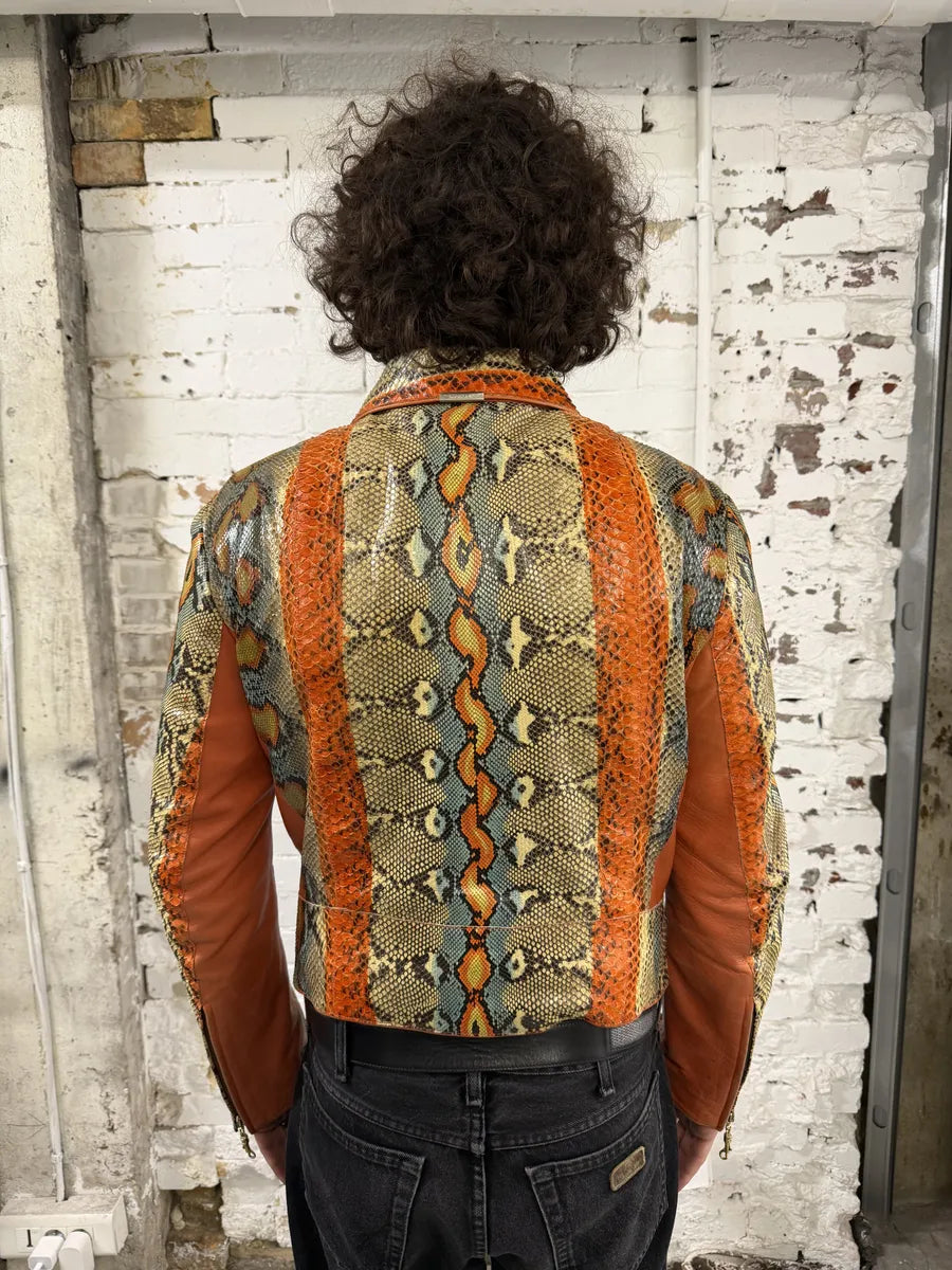 SS2001 Roberto Cavalli Grey & Orange Python Leather Jacket XOsoVpp 4