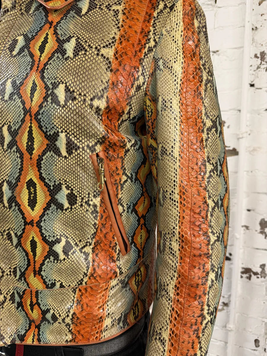 SS2001 Roberto Cavalli Grey & Orange Python Leather Jacket XOsoVpp 5