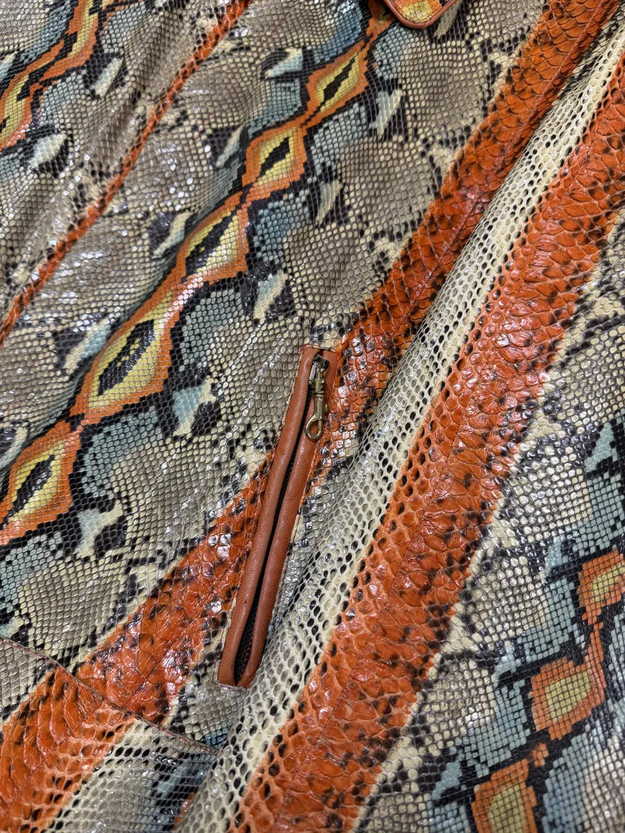 SS2001 Roberto Cavalli Grey & Orange Python Leather Jacket XOsoVpp 7