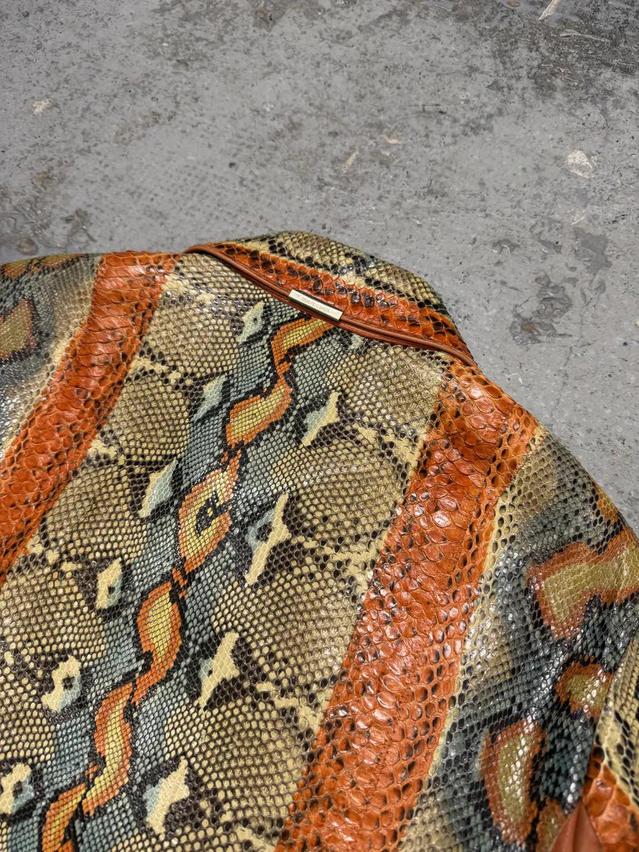 SS2001 Roberto Cavalli Grey & Orange Python Leather Jacket XOsoVpp 8