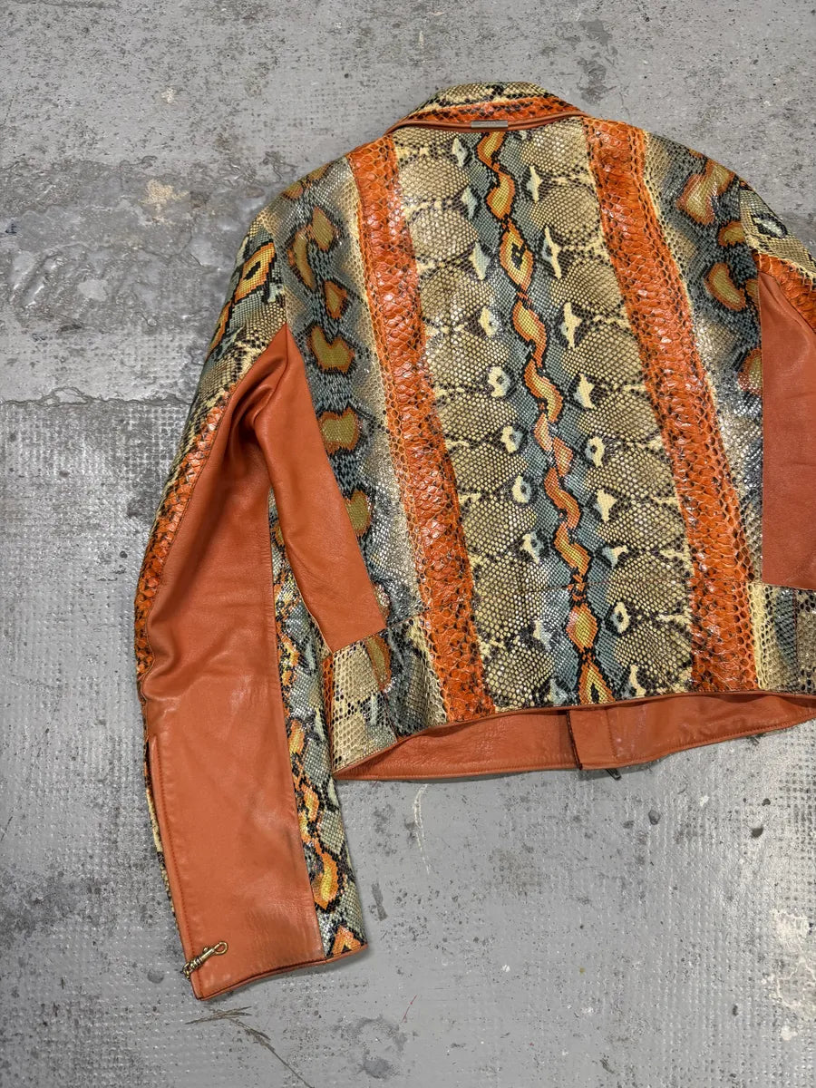 SS2001 Roberto Cavalli Grey & Orange Python Leather Jacket XOsoVpp 9