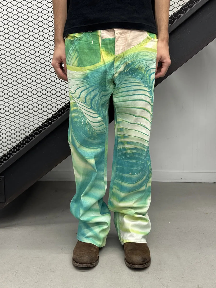 SS2001 Roberto Cavalli Multicolor Blue Aqua Psycho Spiral Pants kgxFOmD 0