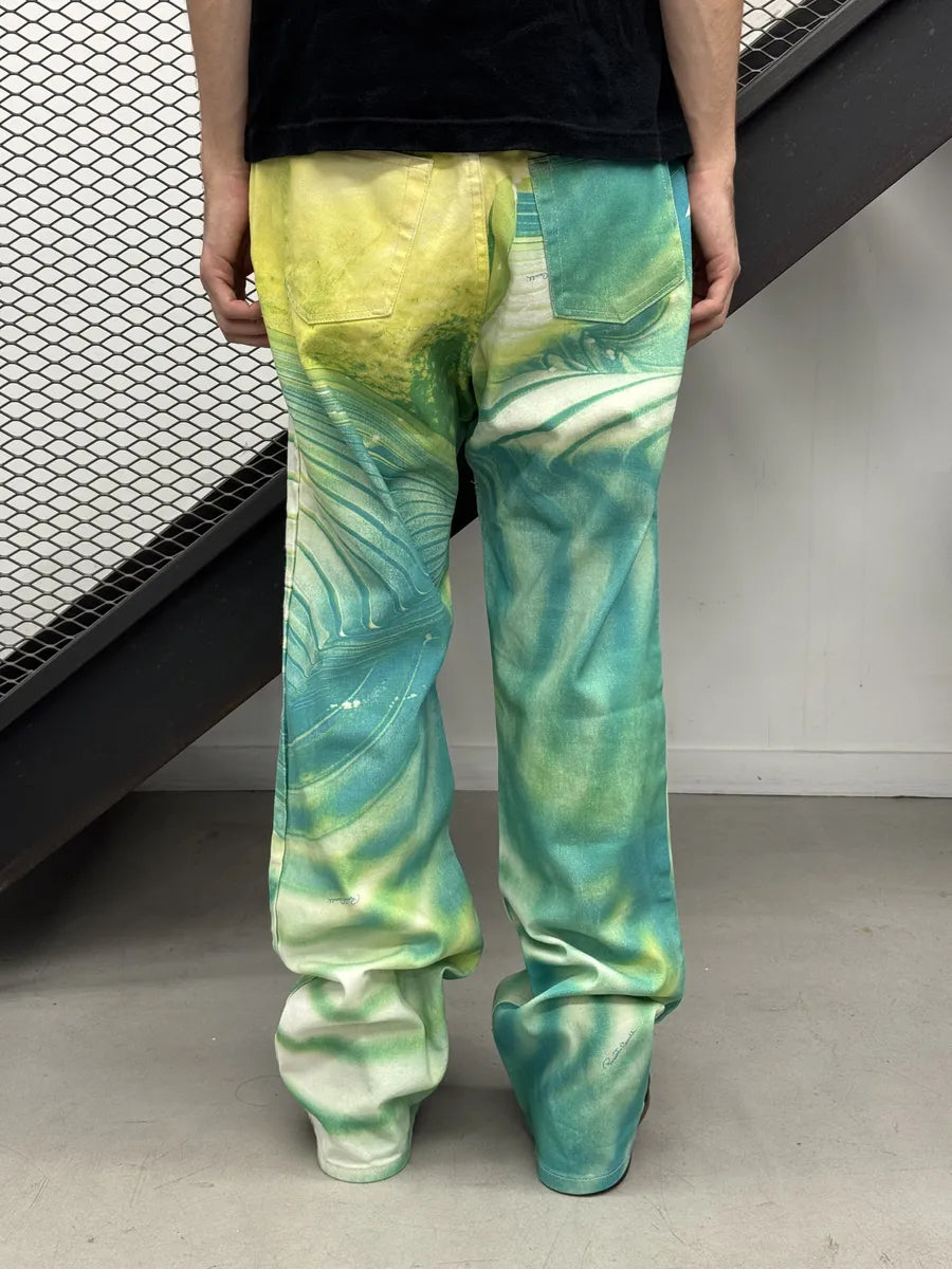 SS2001 Roberto Cavalli Multicolor Blue Aqua Psycho Spiral Pants kgxFOmD 1