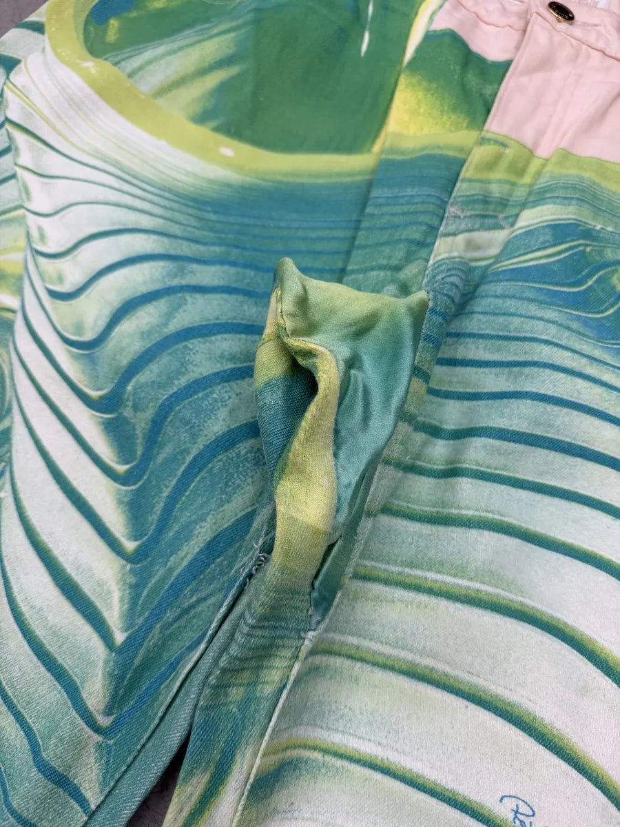 SS2001 Roberto Cavalli Multicolor Blue Aqua Psycho Spiral Pants kgxFOmD 11