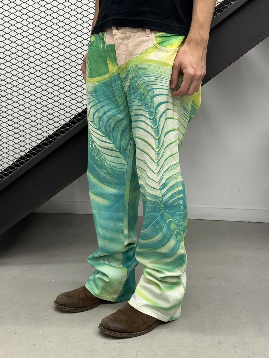 SS2001 Roberto Cavalli Multicolor Blue Aqua Psycho Spiral Pants kgxFOmD 2