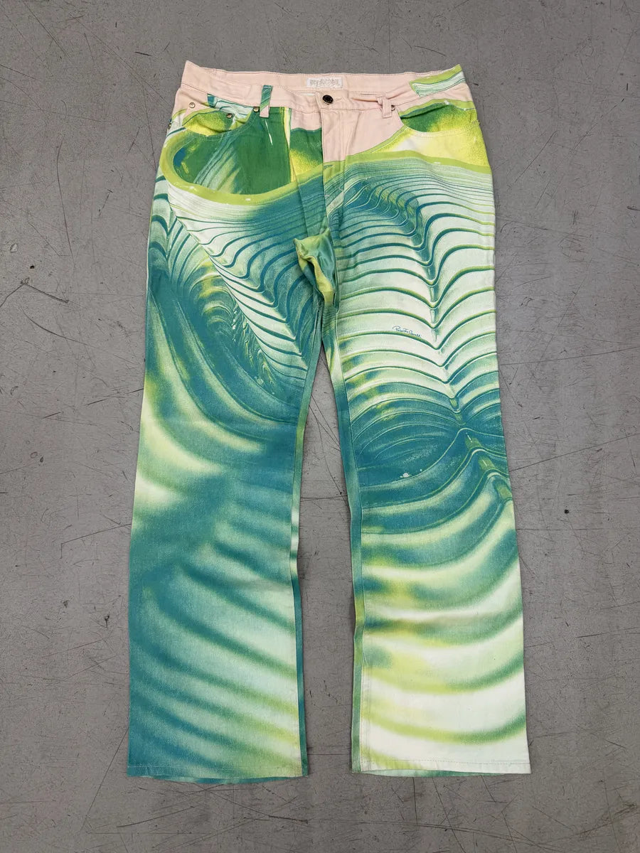 SS2001 Roberto Cavalli Multicolor Blue Aqua Psycho Spiral Pants kgxFOmD 3