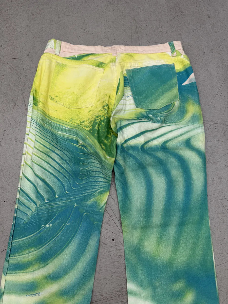 SS2001 Roberto Cavalli Multicolor Blue Aqua Psycho Spiral Pants kgxFOmD 5