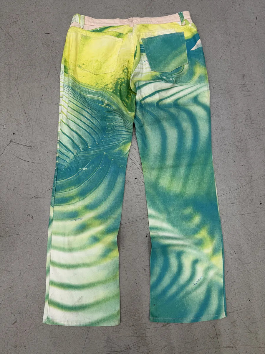 SS2001 Roberto Cavalli Multicolor Blue Aqua Psycho Spiral Pants kgxFOmD 7
