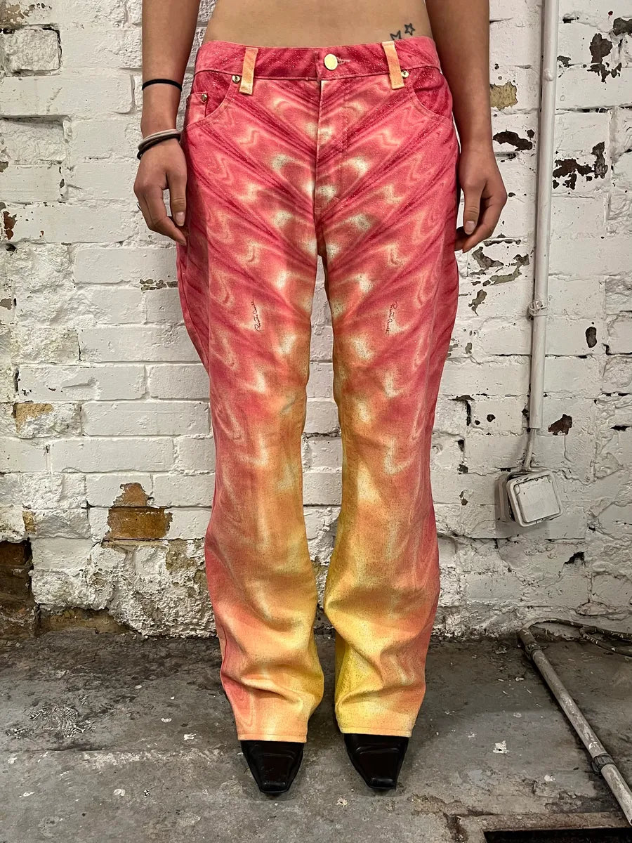 SS2001 Roberto Cavalli Pink & Yellow Tie-Dye Psycho Pants iyZlDLD 1
