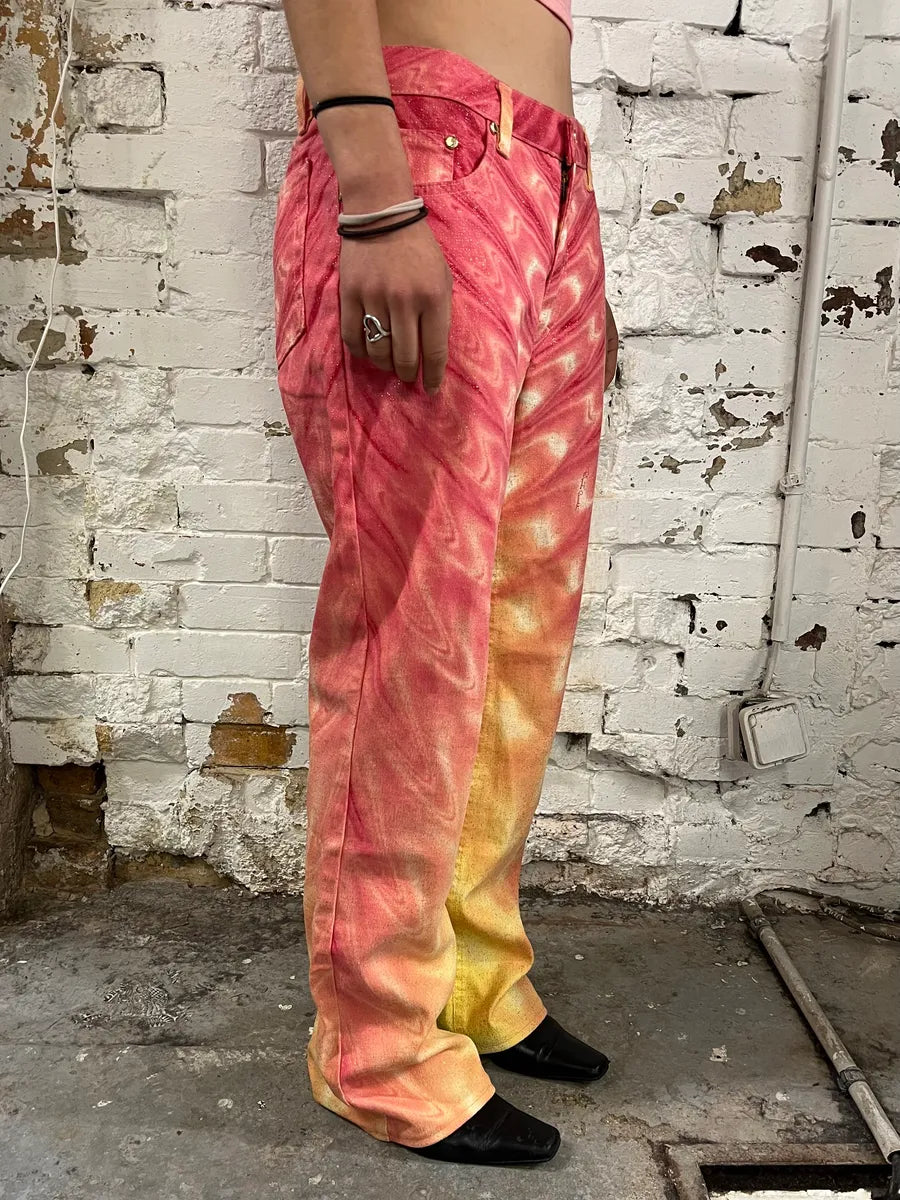 SS2001 Roberto Cavalli Pink & Yellow Tie-Dye Psycho Pants iyZlDLD 2
