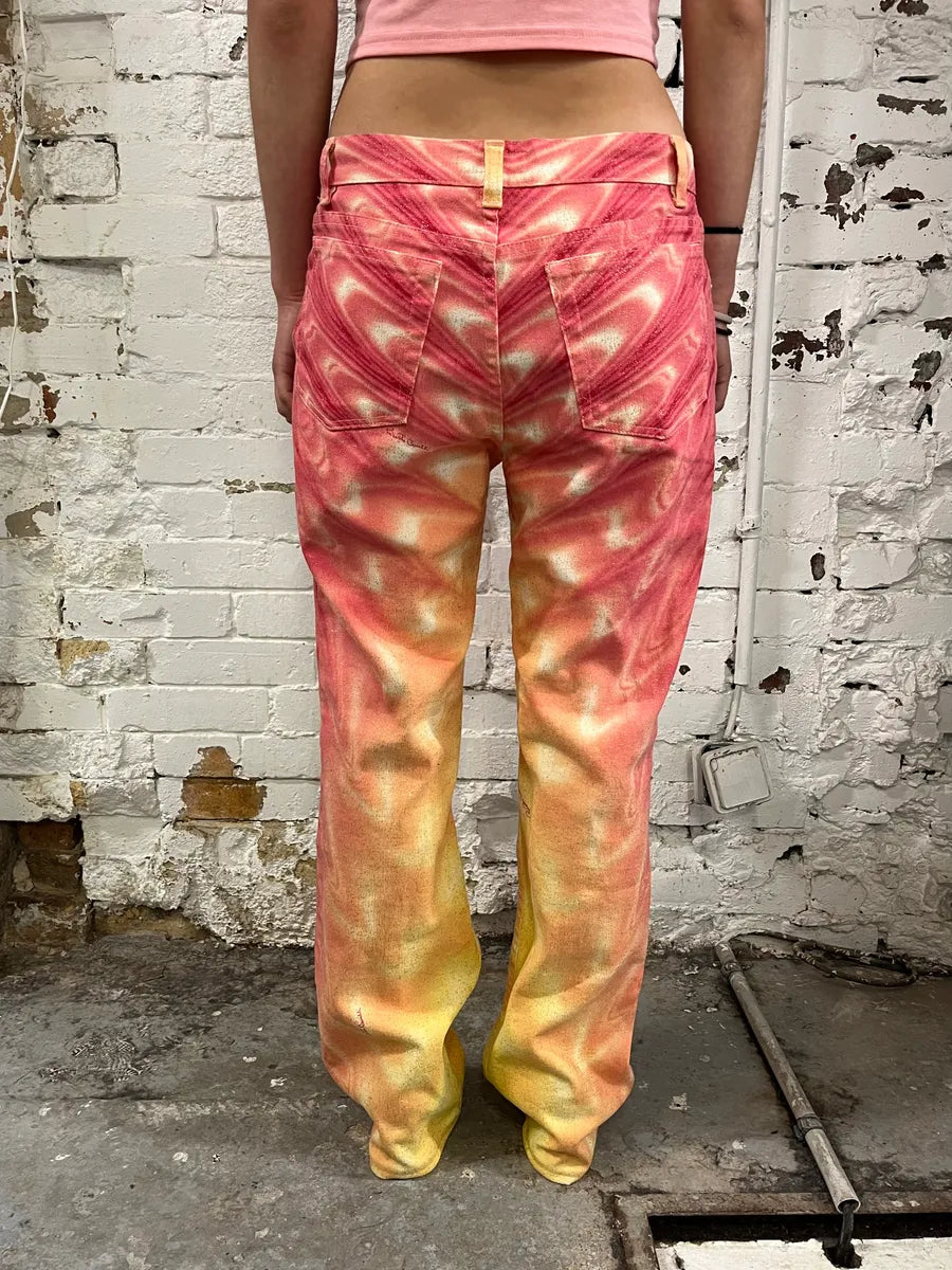 SS2001 Roberto Cavalli Pink & Yellow Tie-Dye Psycho Pants iyZlDLD 3