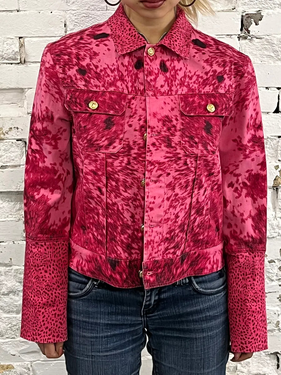 SS2001 Roberto Cavalli Pink Fur Print Movement Jacket KsHVOOE 0