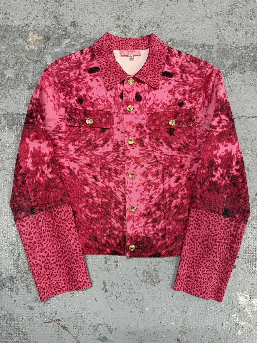 SS2001 Roberto Cavalli Pink Furry Print Movement Cow Jacket FPZWKIQ 0
