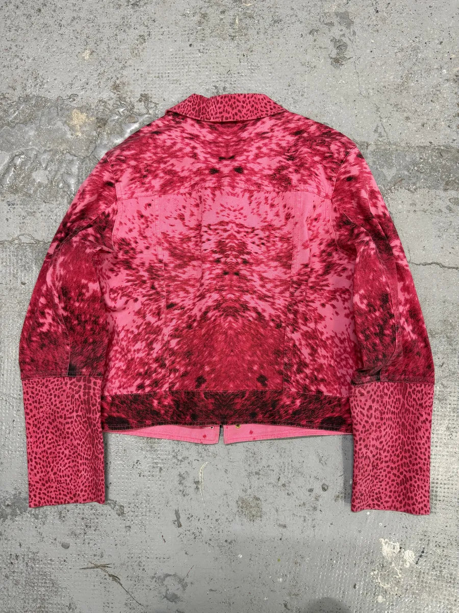 SS2001 Roberto Cavalli Pink Furry Print Movement Cow Jacket FPZWKIQ 1