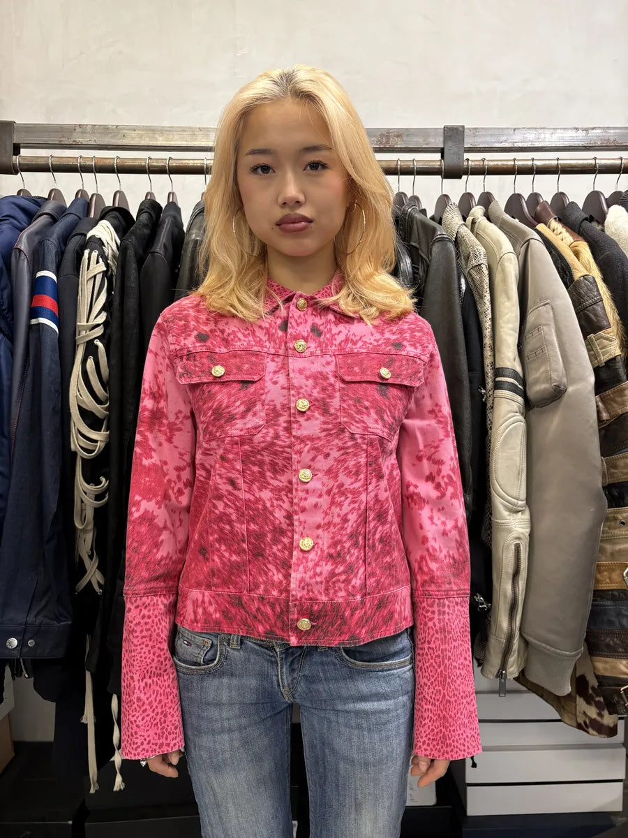 SS2001 Roberto Cavalli Pink Furry Print Movement Cow Jacket FPZWKIQ 2