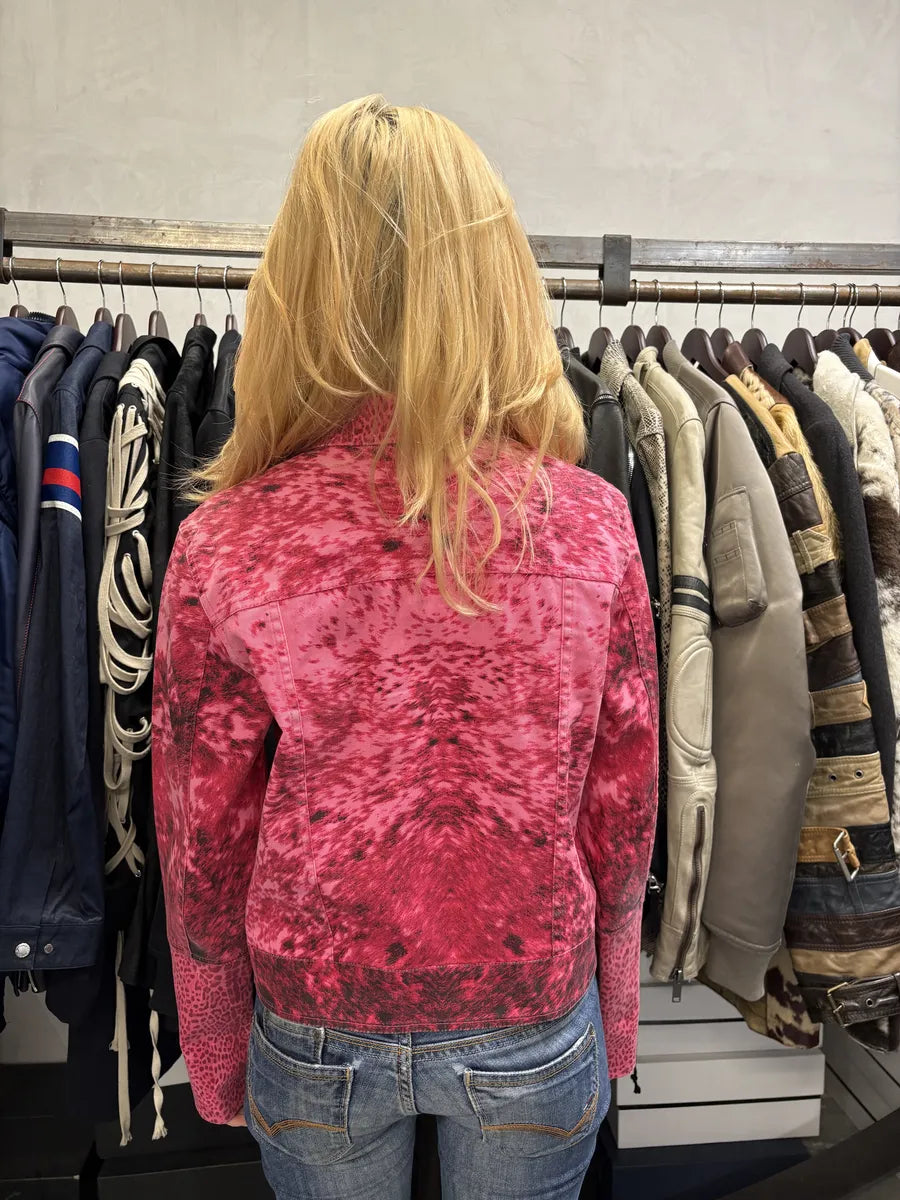 SS2001 Roberto Cavalli Pink Furry Print Movement Cow Jacket FPZWKIQ 3