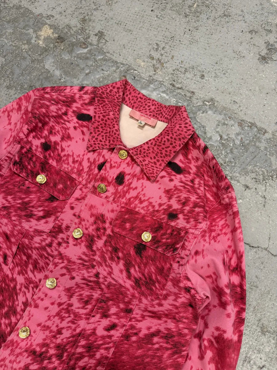 SS2001 Roberto Cavalli Pink Furry Print Movement Cow Jacket FPZWKIQ 6